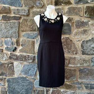 Boden Black Ponte Sheath Dress Pearl Sequin Neckline Sleeveless size 8